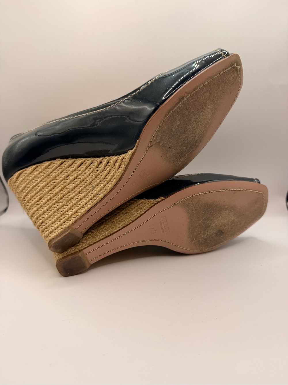 Patent Navy Peep-Toe Wedge Heels - Picture 3 of 8